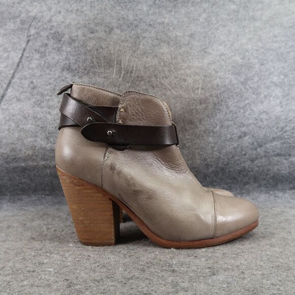 Rag & Bone Shoes Womens 35 Bootie Harrow Stacked Heel Cap Toe Leather Strap Gray - Picture 16 of 16